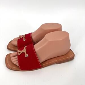 Talbots Womens Kado Red Nautical Square Toe Slide Sandal Canvas U.S. Size 8M